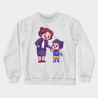 Cute Mother With Son Cartoon Crewneck Sweatshirt